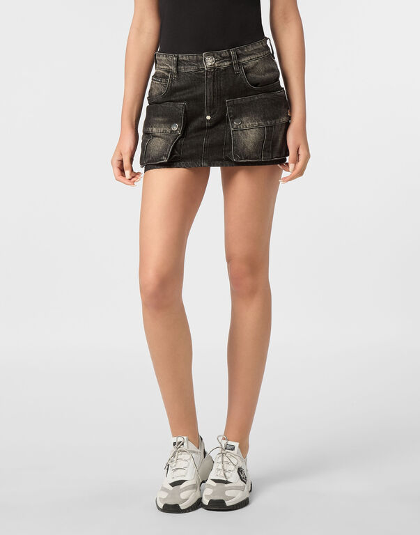 Denim Cargo Mini Skirt