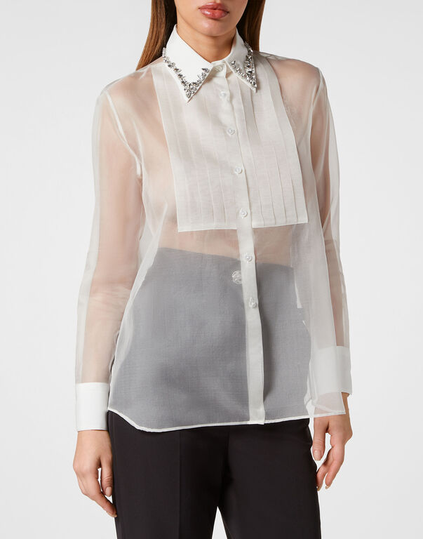 Organza Regular Collar Strass Shirt