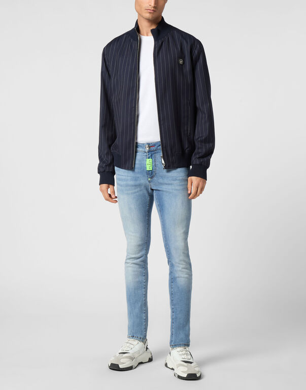 Wool Pinstripe Bomber LS
