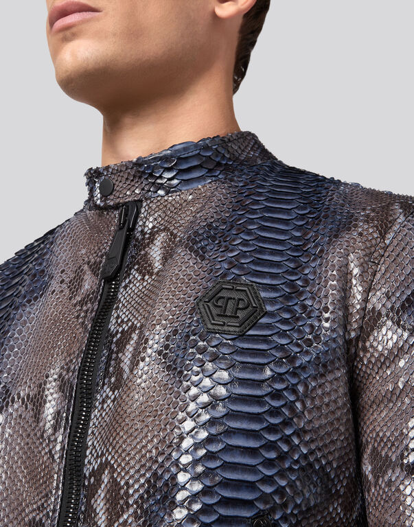 Python Leather Moto Jacket Luxury