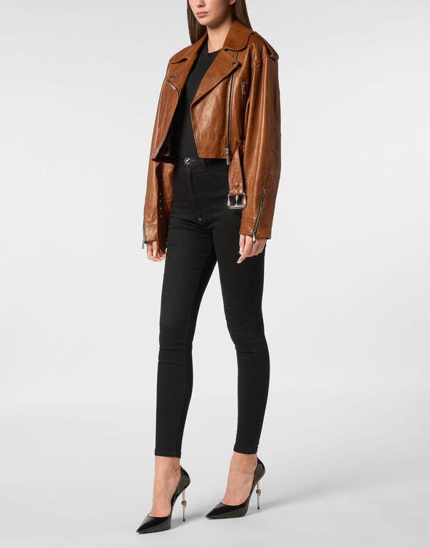 Leather Biker Jacket Vintage Moon