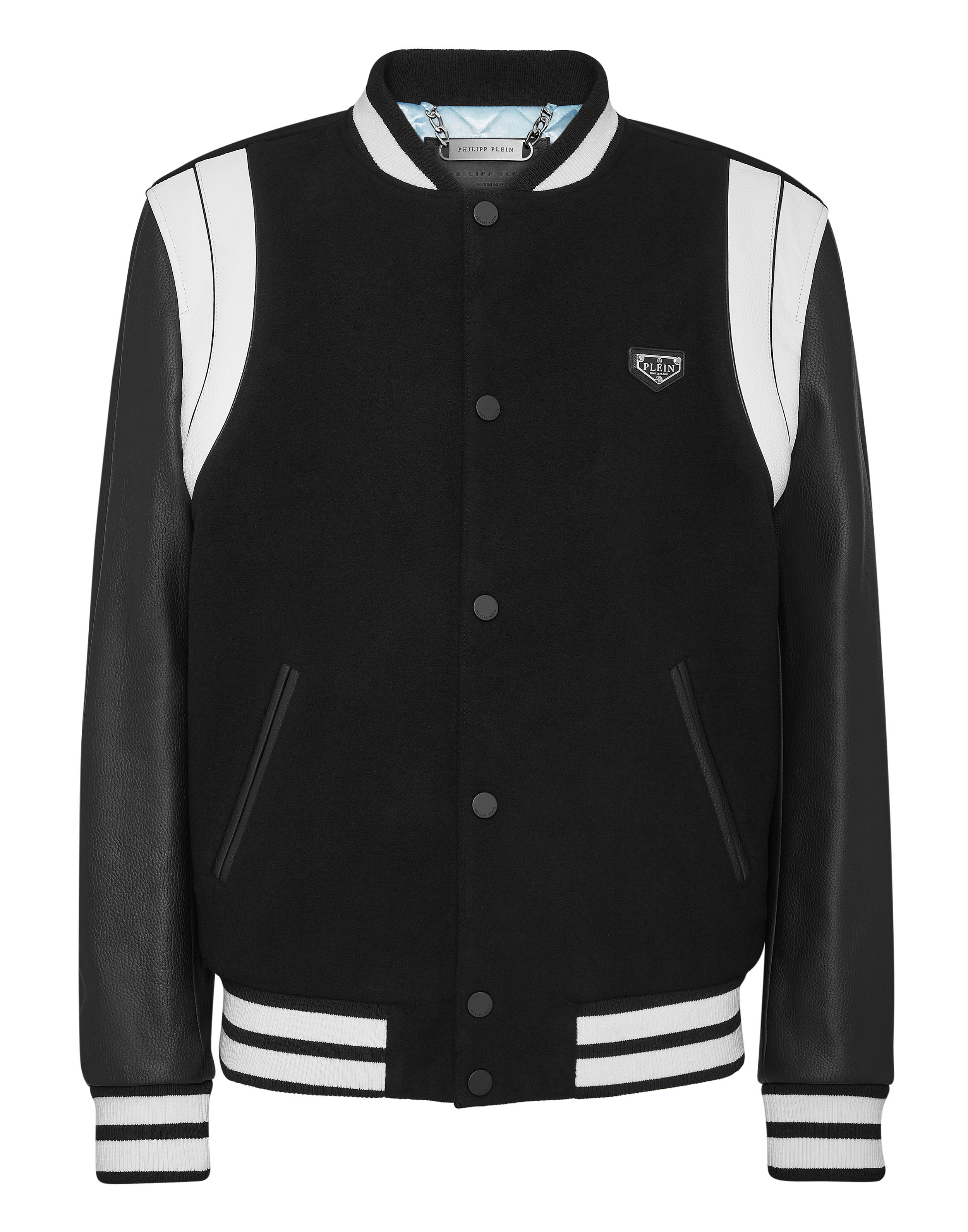 Bomber Jacket Leather Sleeves College Philipp Plein