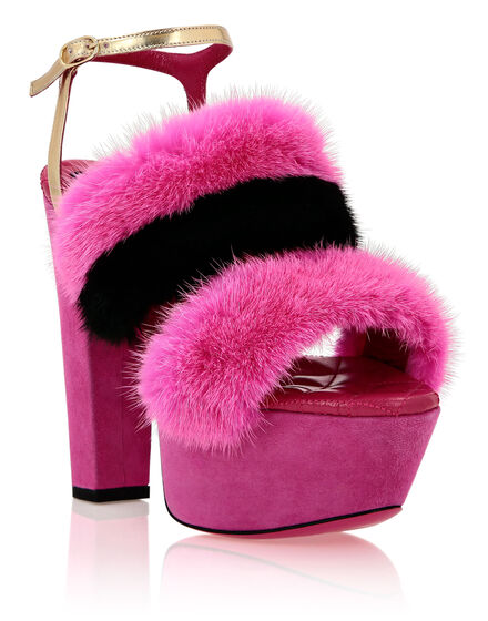 Platform Sandals High Heels With Real Fur