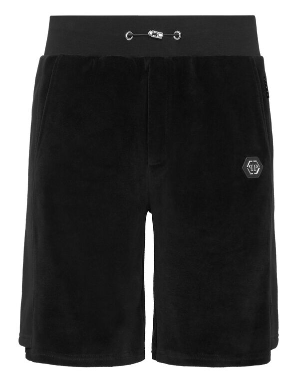 Velvet Jogging Shorts and jersey detail Iconic Plein