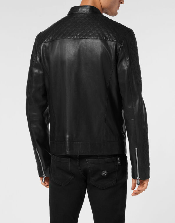 Padded Leather Moto Bomber