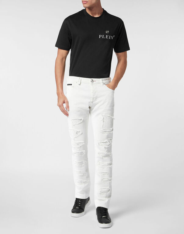 Denim Trousers Super Straight Cut with Python Inserts