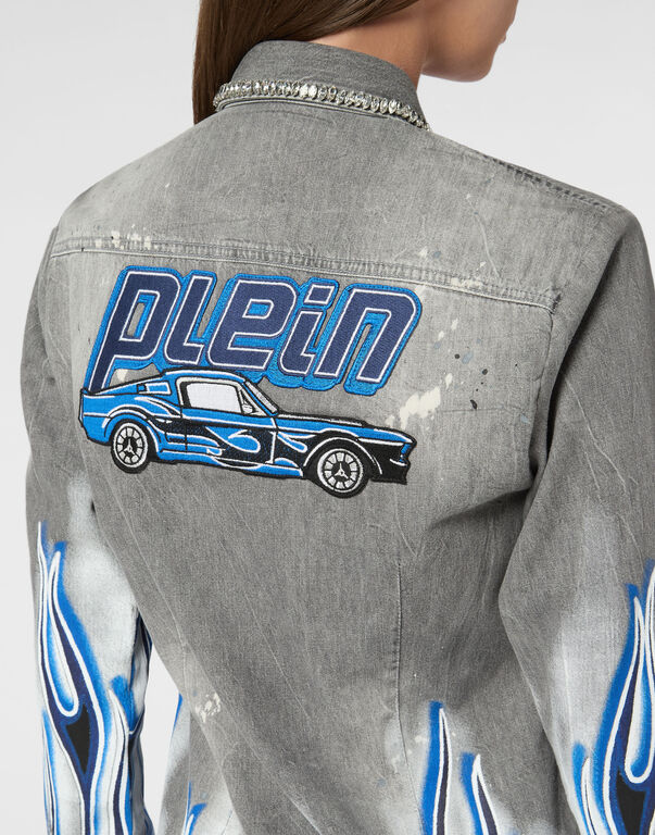 Denim Shirt LS Flame Racing