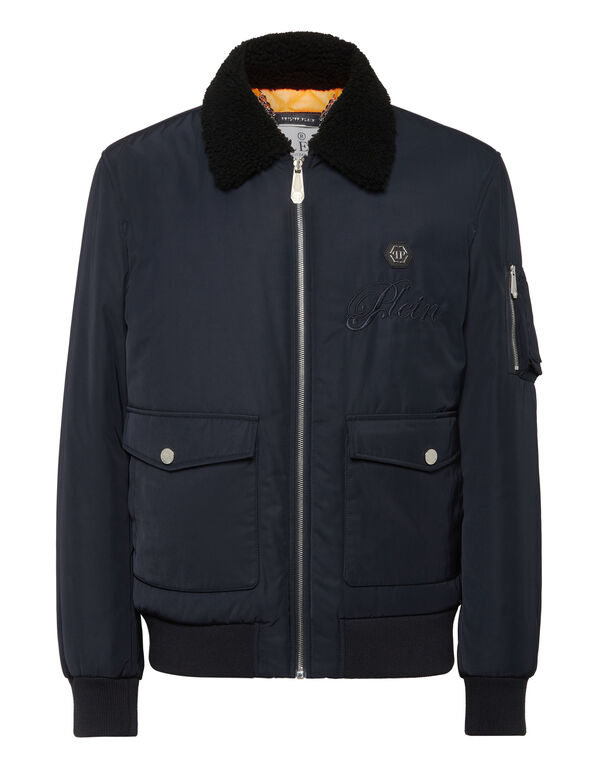 Nylon Aviator Jacket with Shearling Collar