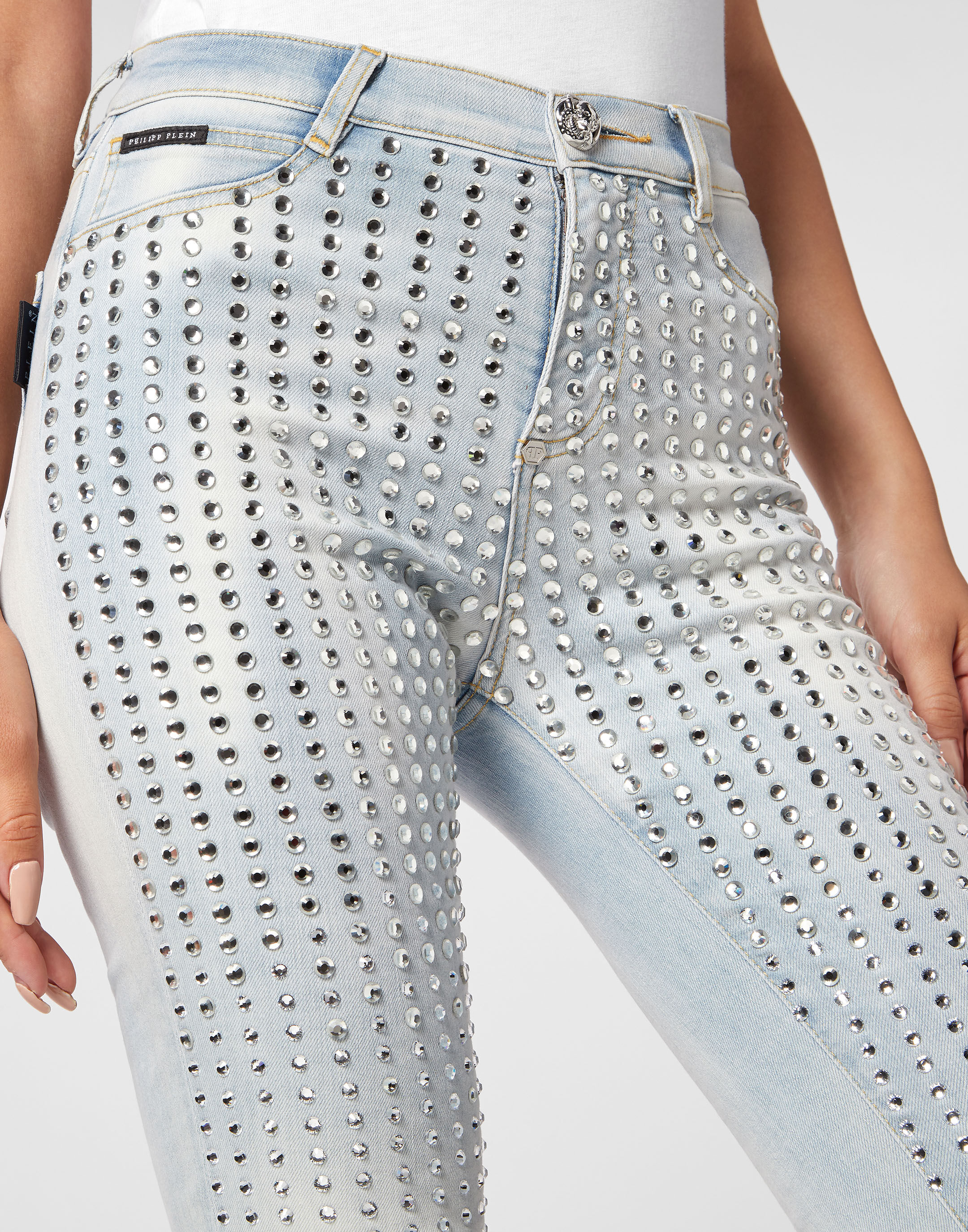 High Waist Jeggings Crystal Pinstripe Philipp Plein
