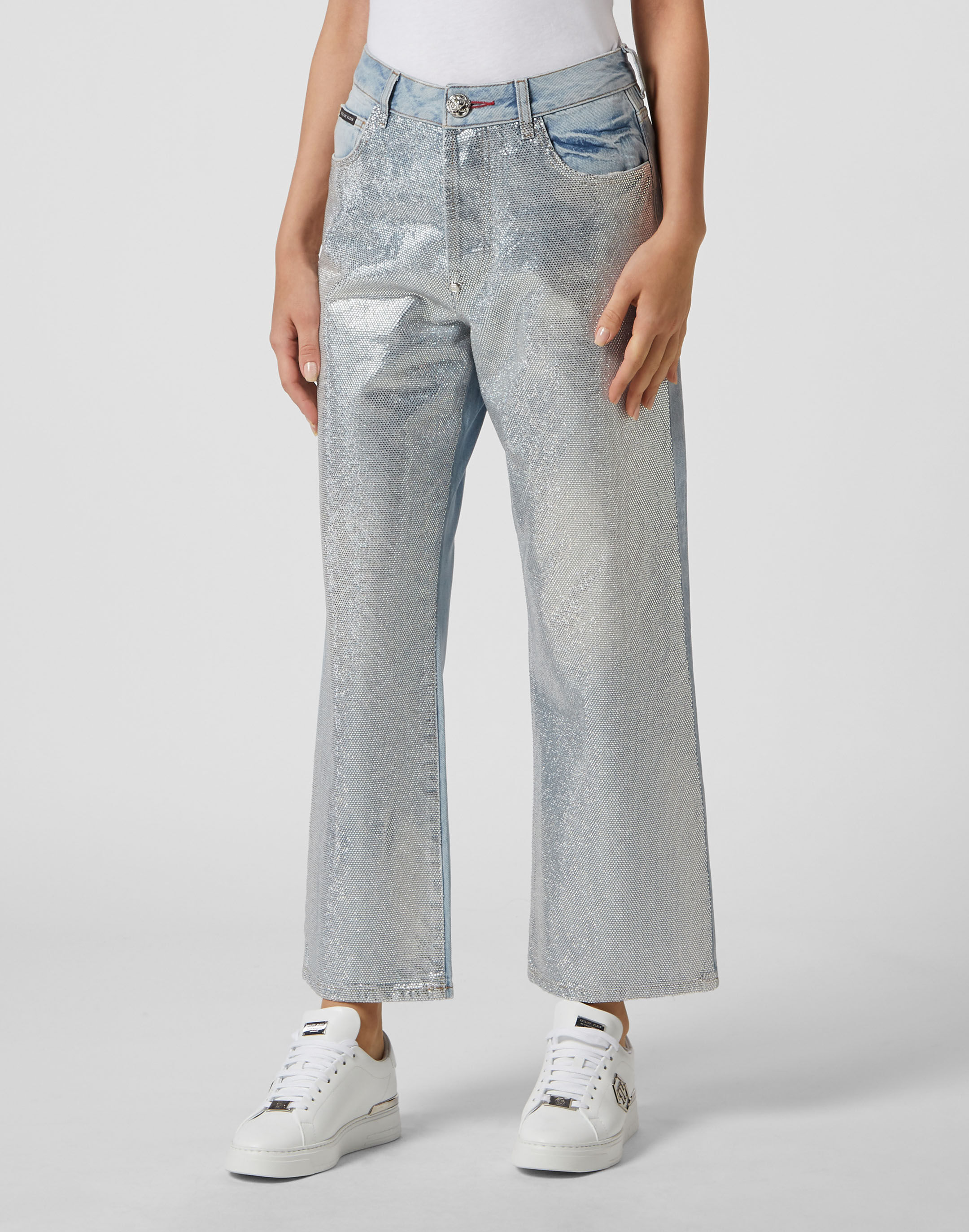 Denim Trousers High Rise Fit Crystal Philipp Plein
