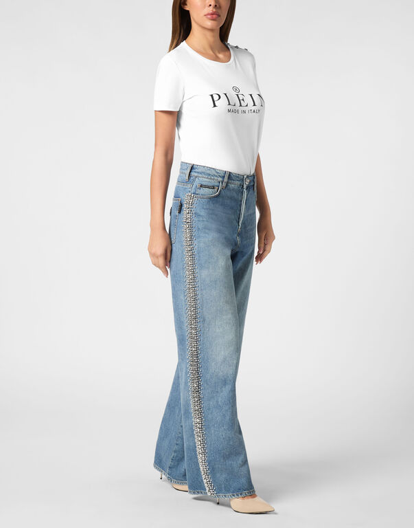Denim Skater Fit Trousers Rib Strass