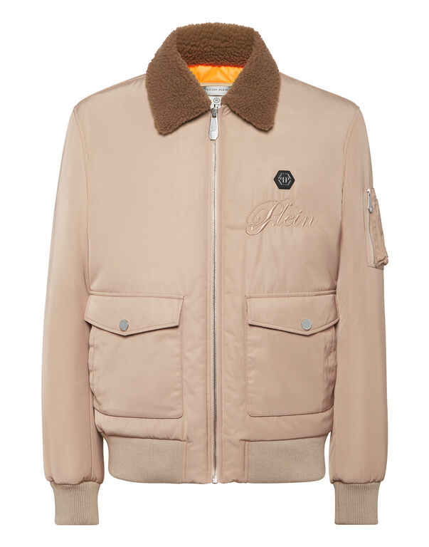 Nylon Aviator Jacket with Shearling Collar
