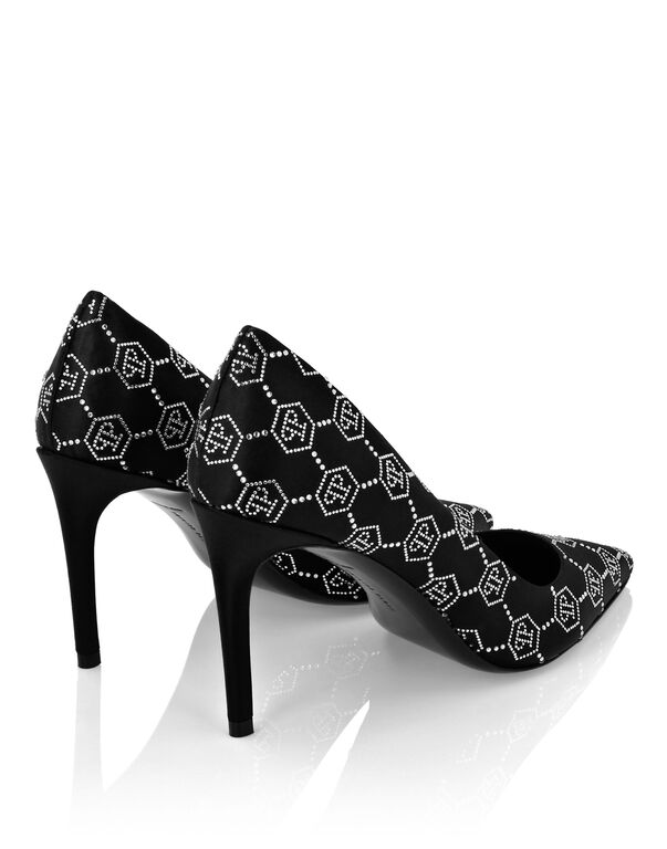 Satin Decollete Mid Heels Strass Monogram