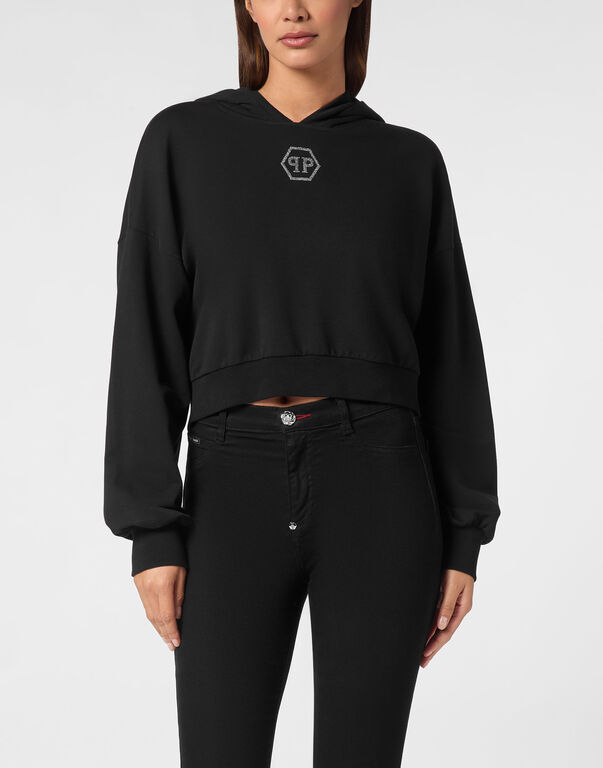 Cropped Hoodie Sweatshirt Crystal Hexagon