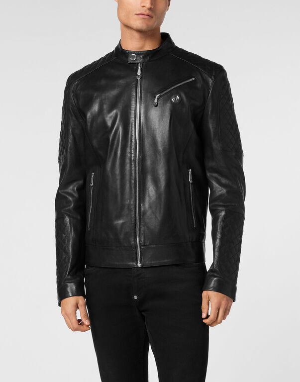 Padded Leather Moto Bomber