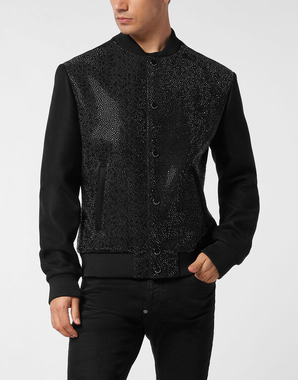 Wool Bomber With Transparent Strass