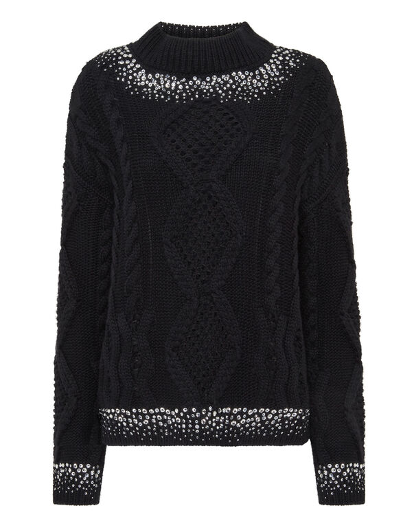 Knitted Pullover Round Neck Long-Sleeve Strass