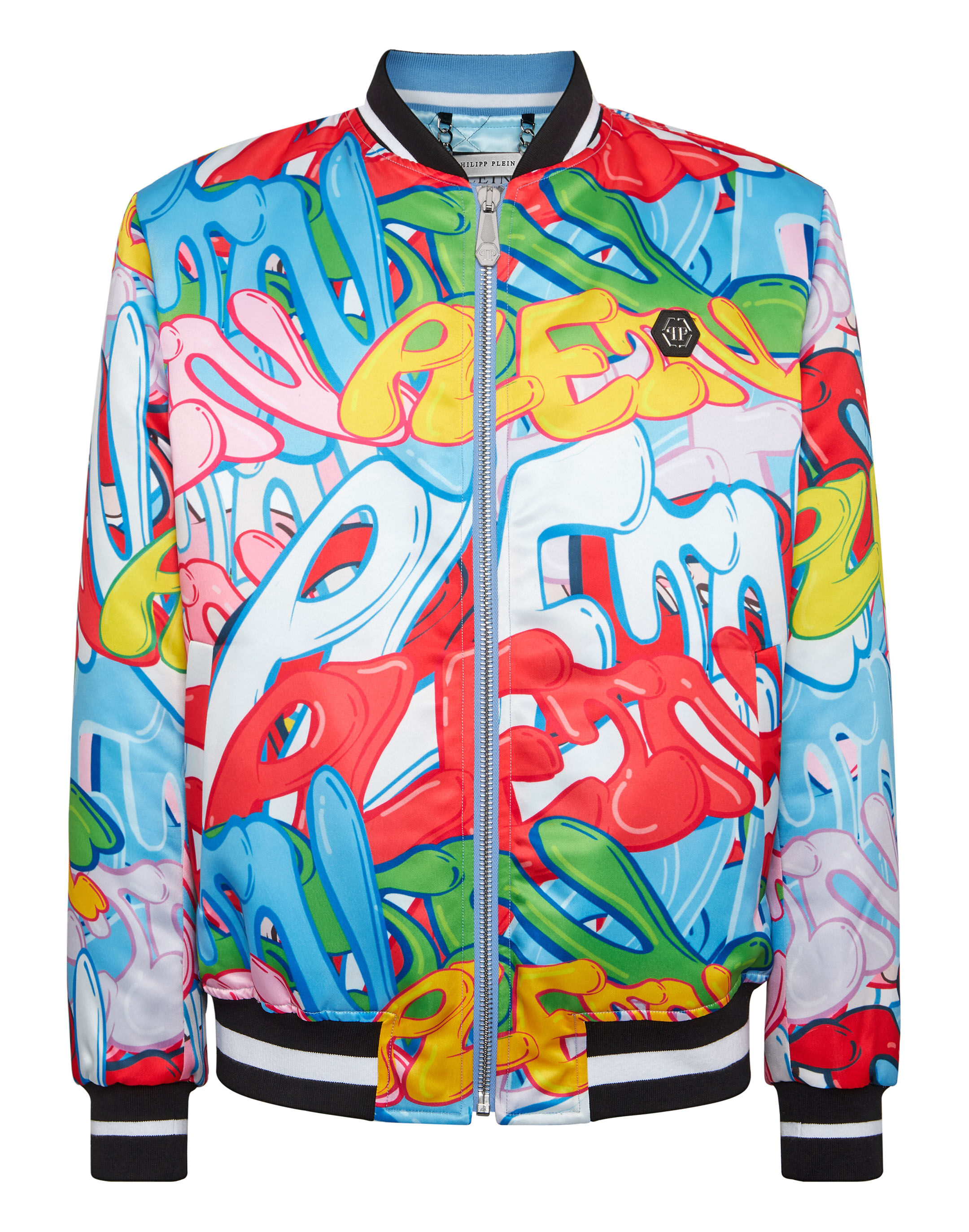 Philipp Plein tattoo-motif embroidered bomber jacket - Blue