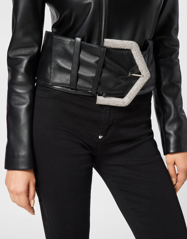 Leather Biker Jacket Strass