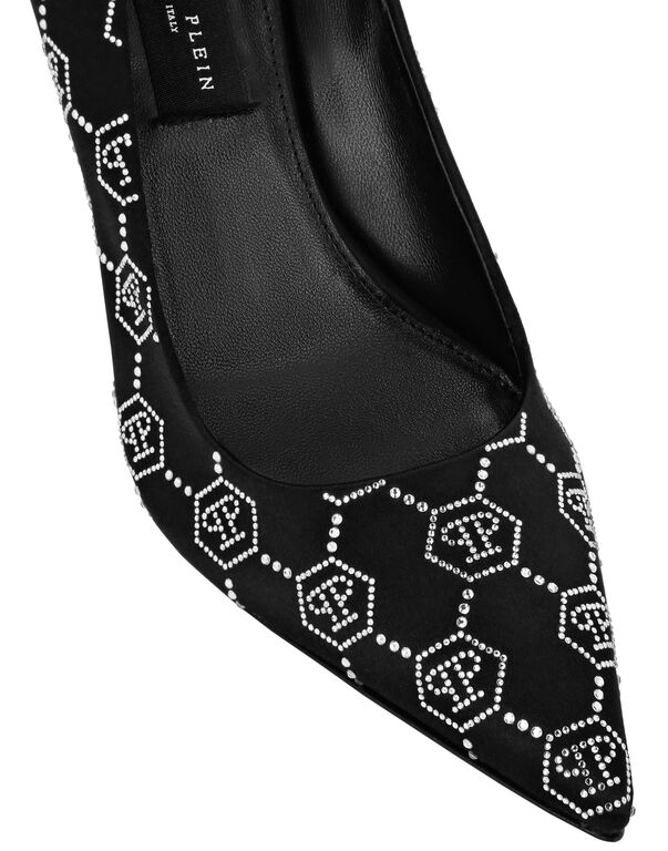Satin Decollete Mid Heels Strass Monogram