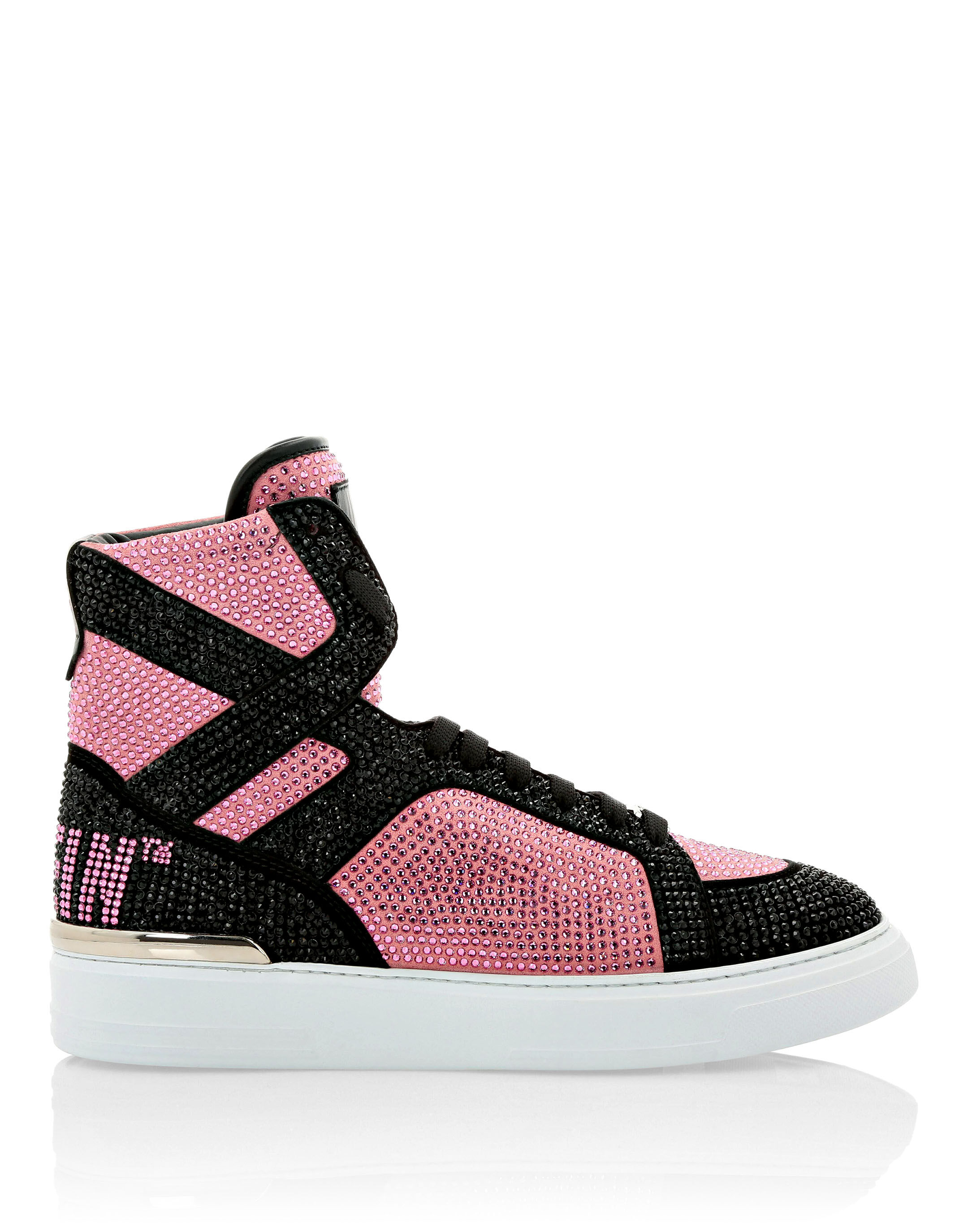 black and pink high tops