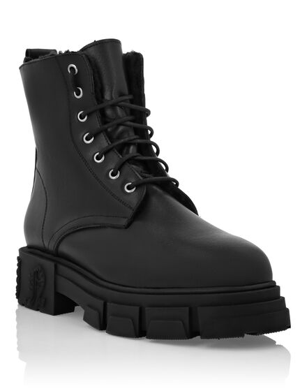 Calf Skin Boots Mid Flat Gothic Plein