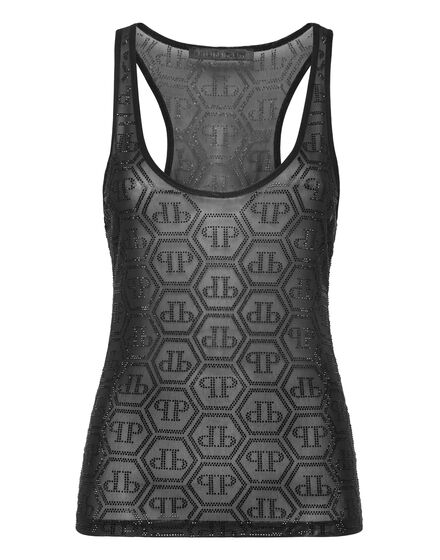 Tulle Tank Top Monogram Strass