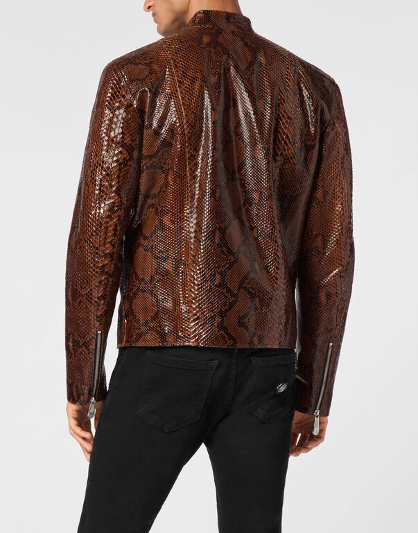 Python Leather Moto Jacket