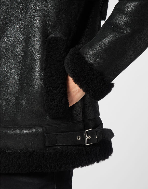 Shearling Leather Biker Jacket