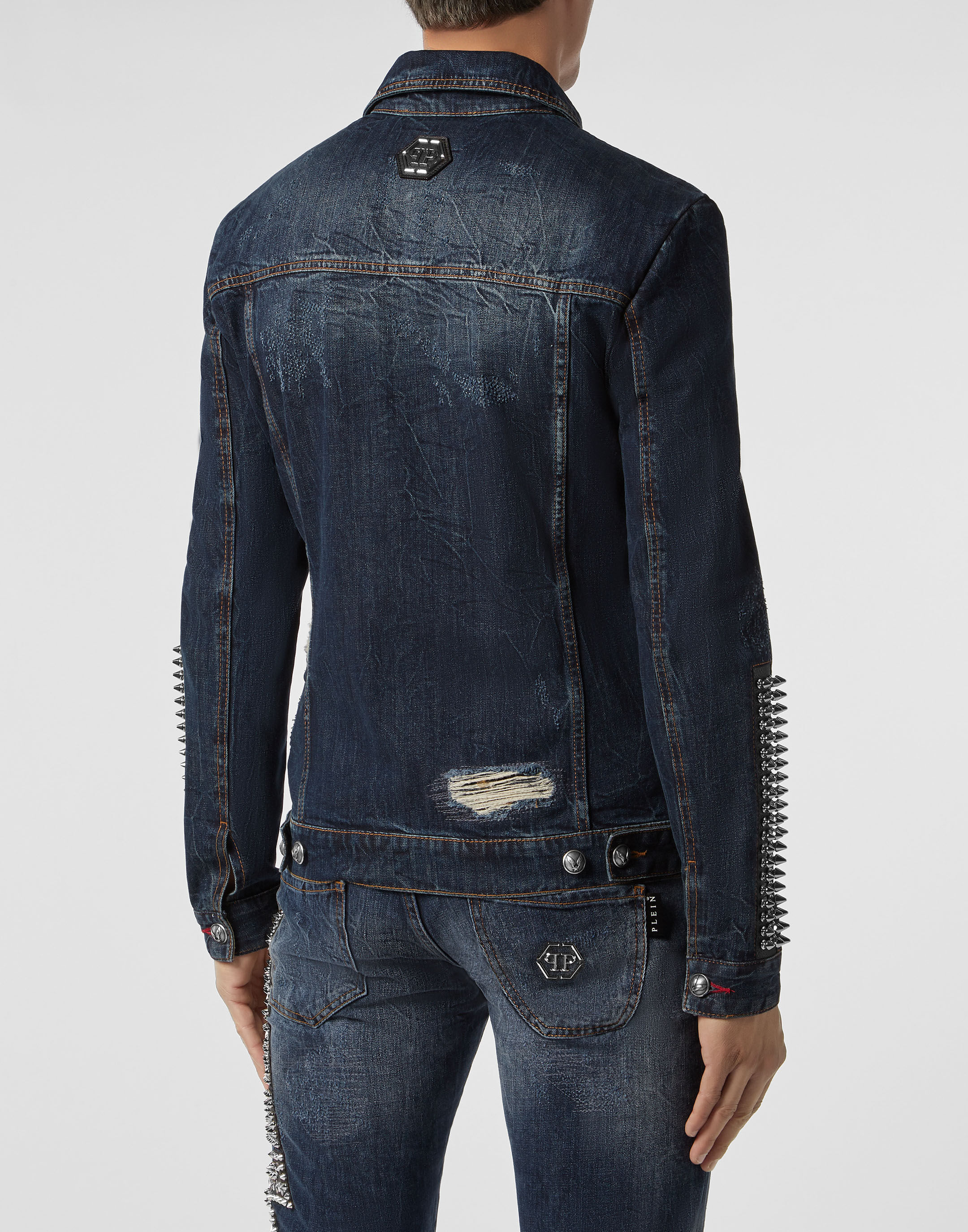 Destroyed long denim jacket outlet