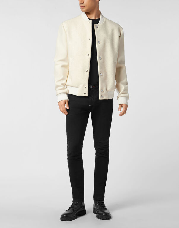 Wool Bomber With Transparent Strass
