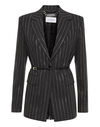Pinstriped Belted Blazer