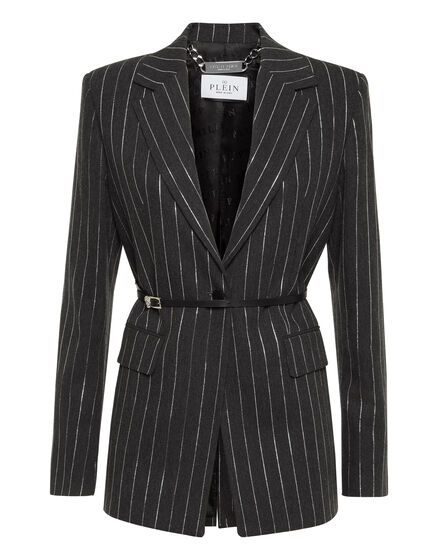 Pinstriped Belted Blazer