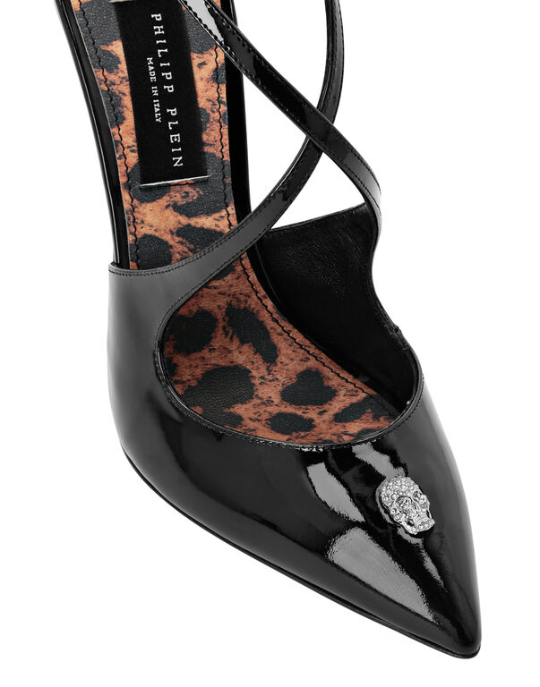 Leather Sandals High Heels Skull strass