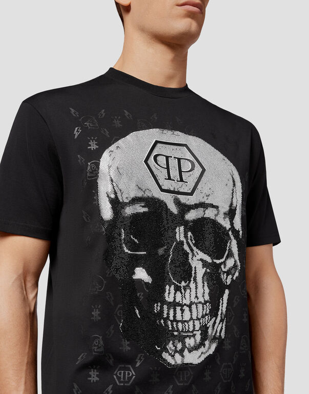 Denemarken Gevlekt Ambtenaren T-shirt Round Neck SS Skull and Plein with Crystals | Philipp Plein