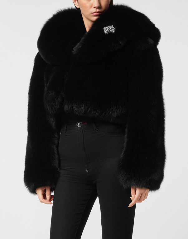 Fox Fur Hooded Short Jacket