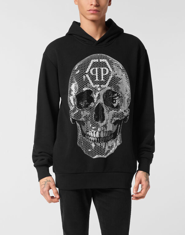 Fleece Hoodie Sweatshirt Skull Strass
