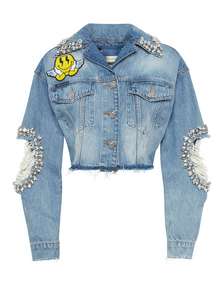 Denim Cropped Jacket Smile