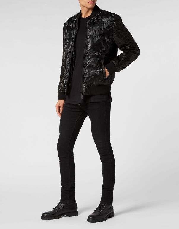 Nylon Bomber With Python Sleeves Camouflage