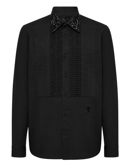 Black Tie Shirt LS Strass Skull&Bones
