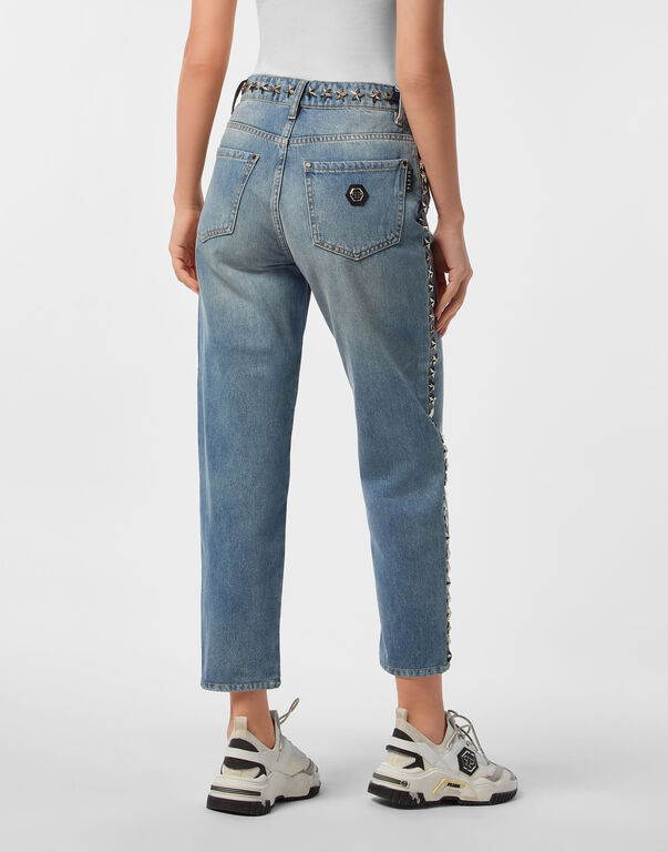 Mom Fit Denim Trousers Star Studs