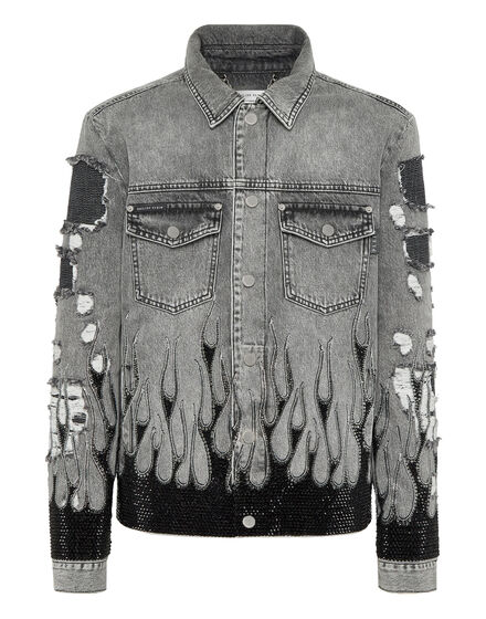 Denim Oversize Jacket LS Strass Flame