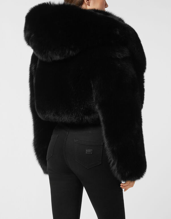 Fox Fur Hooded Short Jacket