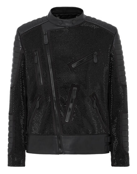 Leather Disco Biker Jacket Crystals