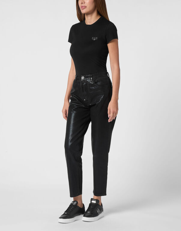 Coated Denim Trousers Mom Fit