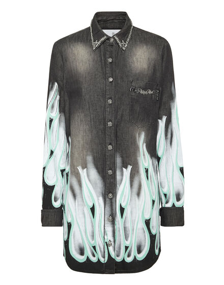 Denim Shirt LS Flame Racing