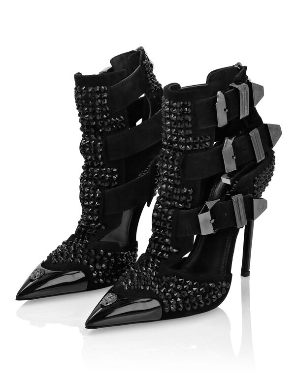 Suede Strass Sandals High Heels Skull