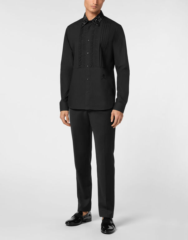 Black Tie Shirt LS Strass Skull&Bones