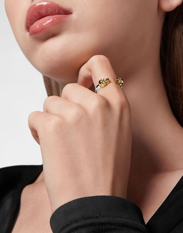 RING CRYSTAL 2T SS IP 3D SKULL