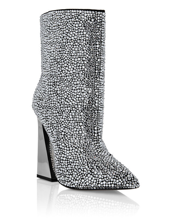 Leather Boots High Heels Mid Stones